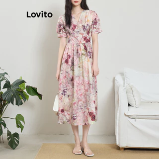 Lovito Vestido plissado Boho Ditsy com estampa floral para mulheres L100MD222