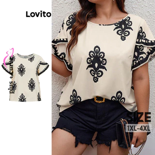Lovito Blusa feminina plus size curva casual com babados e babados LBL14372