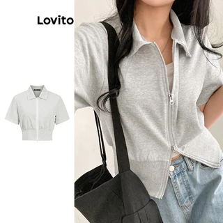 Lovito Jaqueta elegante com zíper simples para mulheres L100MD330