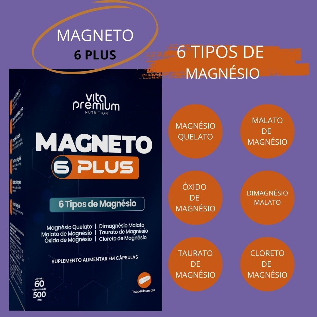 Magneto 6Plus Com 6 tipos de Magnésio 60caps - Vita Premium