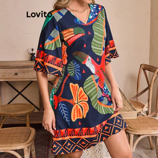 Lovito Vestido casual tropical com cinto e amarração nas costas para mulheres LBL17238