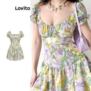 Lovito Vestido romântico floral com amarração frontal e costas para mulheres L102AD306