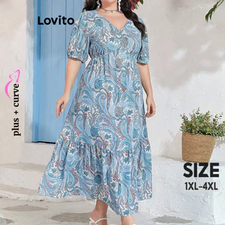 Lovito Vestido Plus Size Curve Casual Paisley Camada em Camadas para Mulheres LNL79045