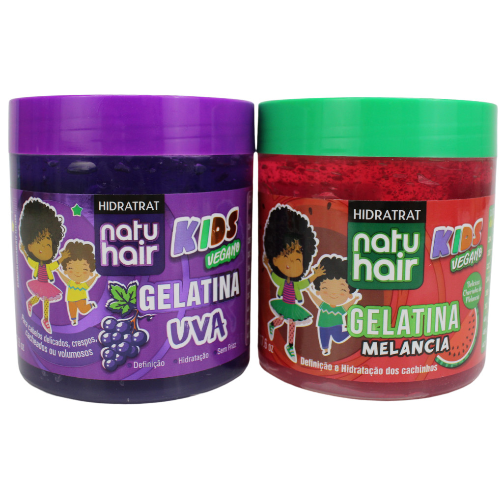 Kit Gelatina Kids Uva Gelatina Kids Melancia Vegano Natuhair 500g 