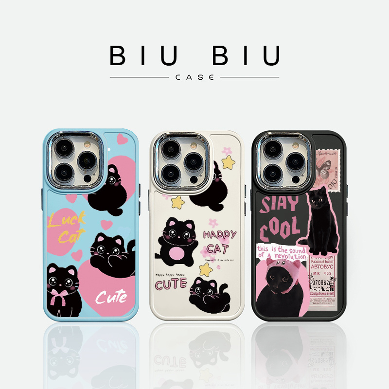 BIU BIU CASE Capas para Celular Gato preto fofo iPhone 11 13 12 14 15 Pro MAX X XR XS MAX Plus CASE silicone