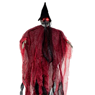 Enfeite de Festa de Halloween Caveira Fantasma de Pendurar Grande com Luz e Som