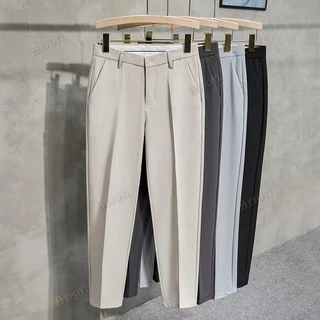 27-38 Calças De Terno Pequenas Finas Cortadas Masculinas Casuais De Primavera Verão Estilo Coreano Drapeadas Multicolori