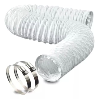 Duto Flexível 150mm 3 Metros Pvc Branco + 2 Abraçadeiras Ar Condicionado Portátil Maquinas Secadoras