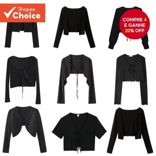 Cardigan Sólido Primavera/Verão Casual Manga Comprida Crop Top em Promoção na Shopee Cardigan Sólido Primavera/Verão Casual Manga Comprida Crop Top