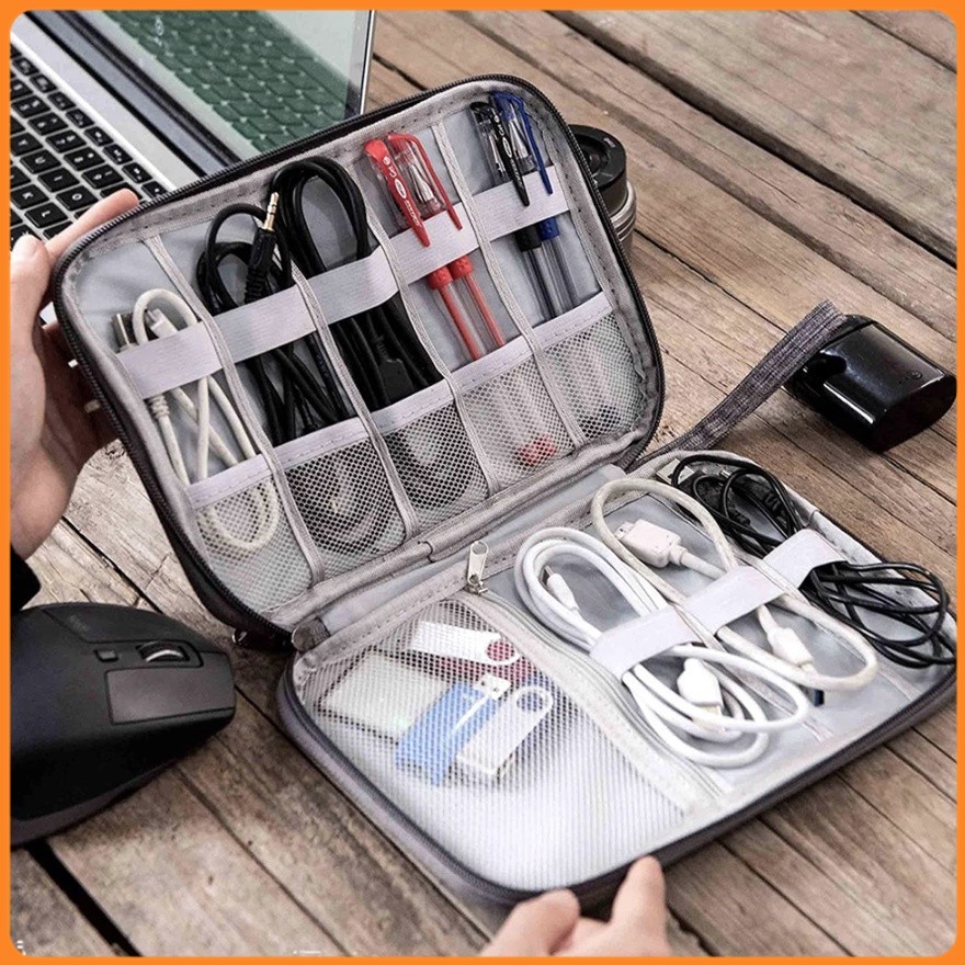 Bolsa Organização Viagem Multiuso - Cabos/Cosméticos/Canetas, 9 Divisórias, Material Antiderrapante, Compacta Bosco.Loja