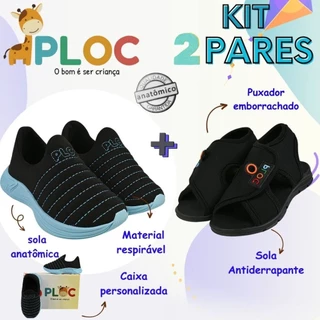Kit 2 Pares: Calce Fácil Colors Preto Sola Azul  + Papete Menino Ploc Pap03 em Oferta na Shopee
