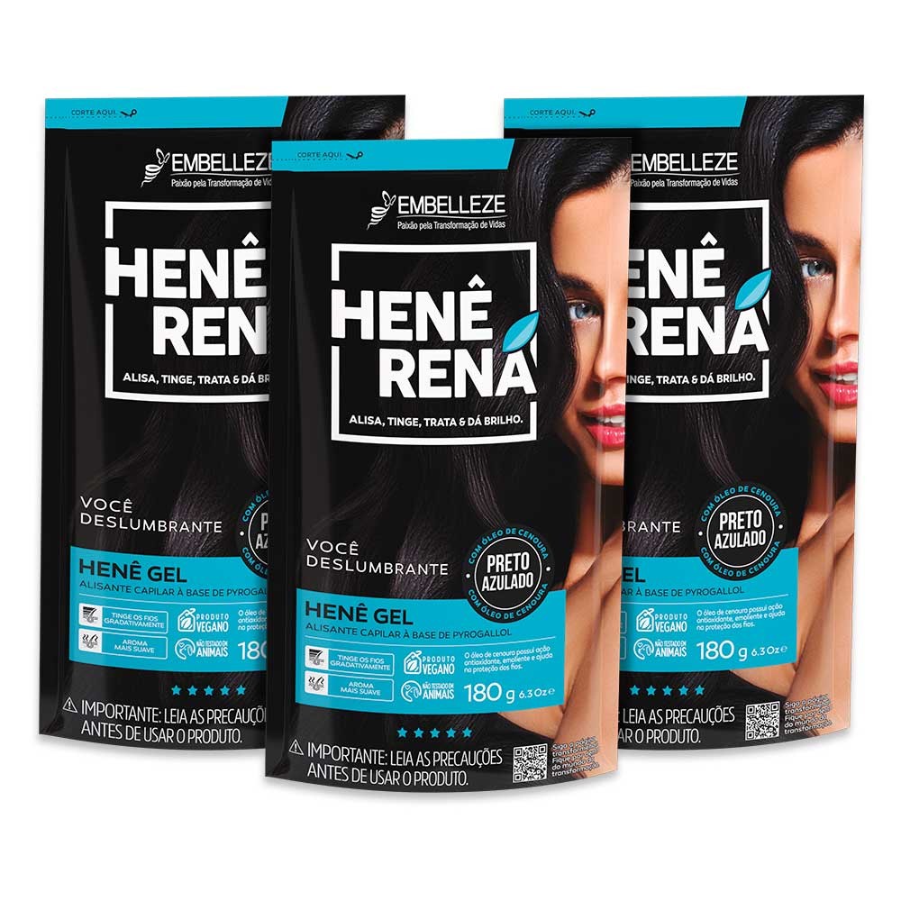 Kit 3 Henê Rená Preto Azulado | Shopee Brasil