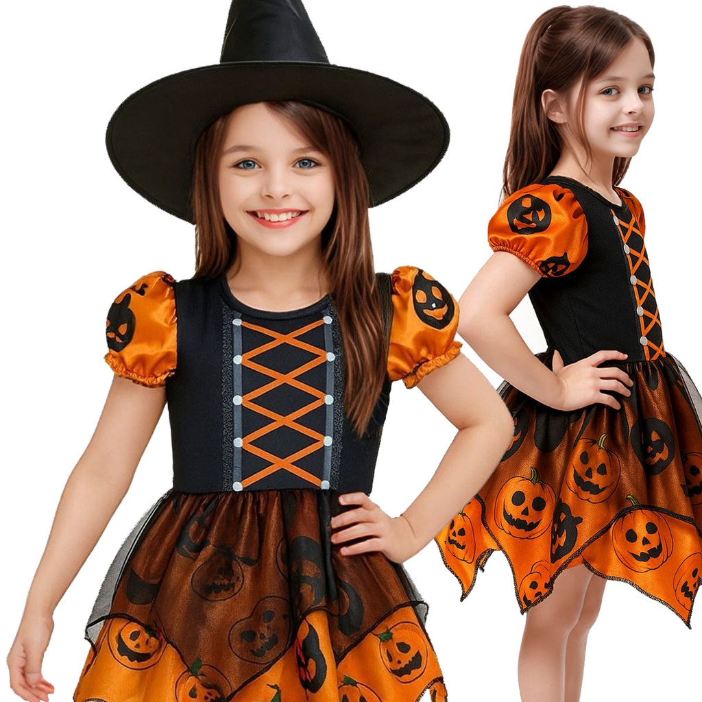 Fantasia Bruxa Menina Abóbora Roupa Bruxinha Laranja Infantil Carnaval ...