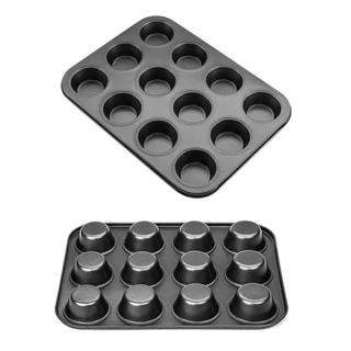 Forma De Cupcake Pão de Mel Pão de Queijo Empadas 12 Cavidades Antiaderente c/ forminhas de silicone