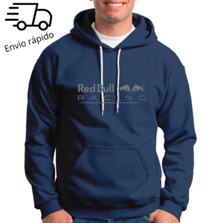 Moletom Masculino Canguru Capuz Inverno Preto Vermelho Algodão Poliester Unissex Flanelado Red Bull Team F1