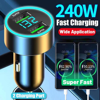 240W Com Visor Digital 2 Portas Carregador De Carro Rápido USB Adaptador De Carregamento Para IP Huawei Carregadores