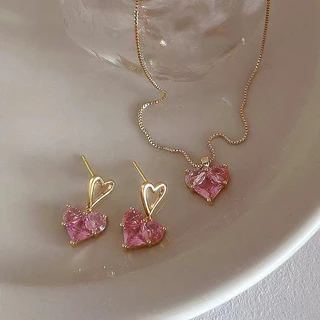 3 Pcs/Set Conjunto De Brincos De Cristal Rosa Ouro Requintado Para Acessórios De Jóias Femininas