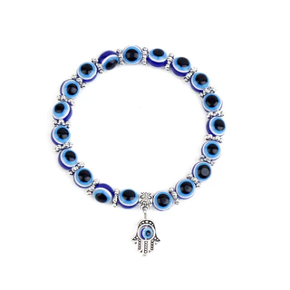 Pulseira com Contas de Olho de Diabo Azul Retro Mão de Fátima Lucky Men Women Jewelry