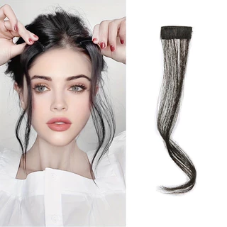 30CM 1 Unid . Clipes De Franja Longa Encaracolada Frente Dois Lados Extensão Do Cabelo Sintética Natural Parte Média Fake Fringe for Women
