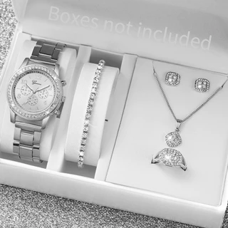 Relógio de Moda Senhoras Moda Diamante Faixa de Aço de Genebra Banda de Quartzo Conjunto de Jóias de Diamante