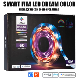 Kit Fita Led Inteligente 5 Metros Endereçável 60 Leds P/M Dream Color Tuya Ekaza Compatível Alexa e Google Home