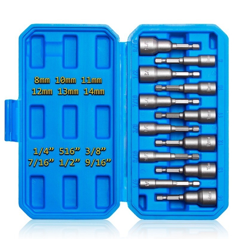 Jogo De Soquete Canhão Para Parafusadeira Mm E Polegadas estojo com 12 peças