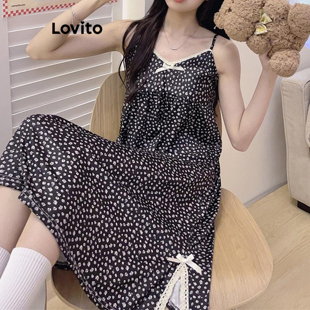 Lovito Vestido De Dormir Casual Liso Padr O Para Mulheres Lna