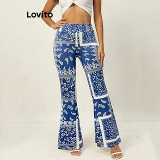 Lovito Calça feminina com estampa floral Boho LNL73344