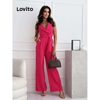 Lovito Macacão elegante com cinto liso para mulheres LNL75341