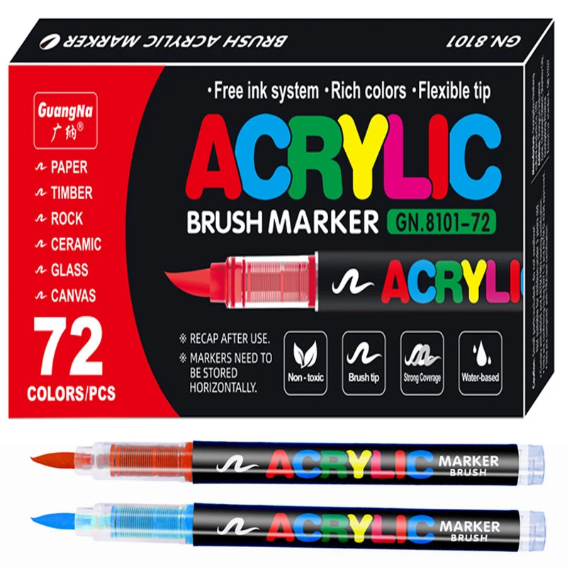 Caneta Marcadora Acrílica De 72 Cores Para Pintura Em Rocha , Marcadores De Tinta Com Ponta De Pincel , Materiais De Art