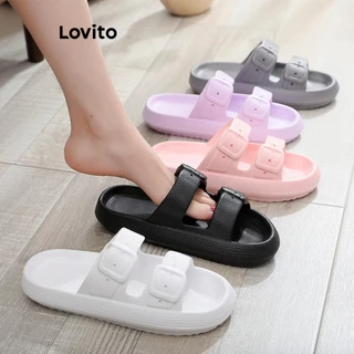 Lovito Sandálias planas casuais lisas Soft com fundo antiderrapante para mulheres LFA45385