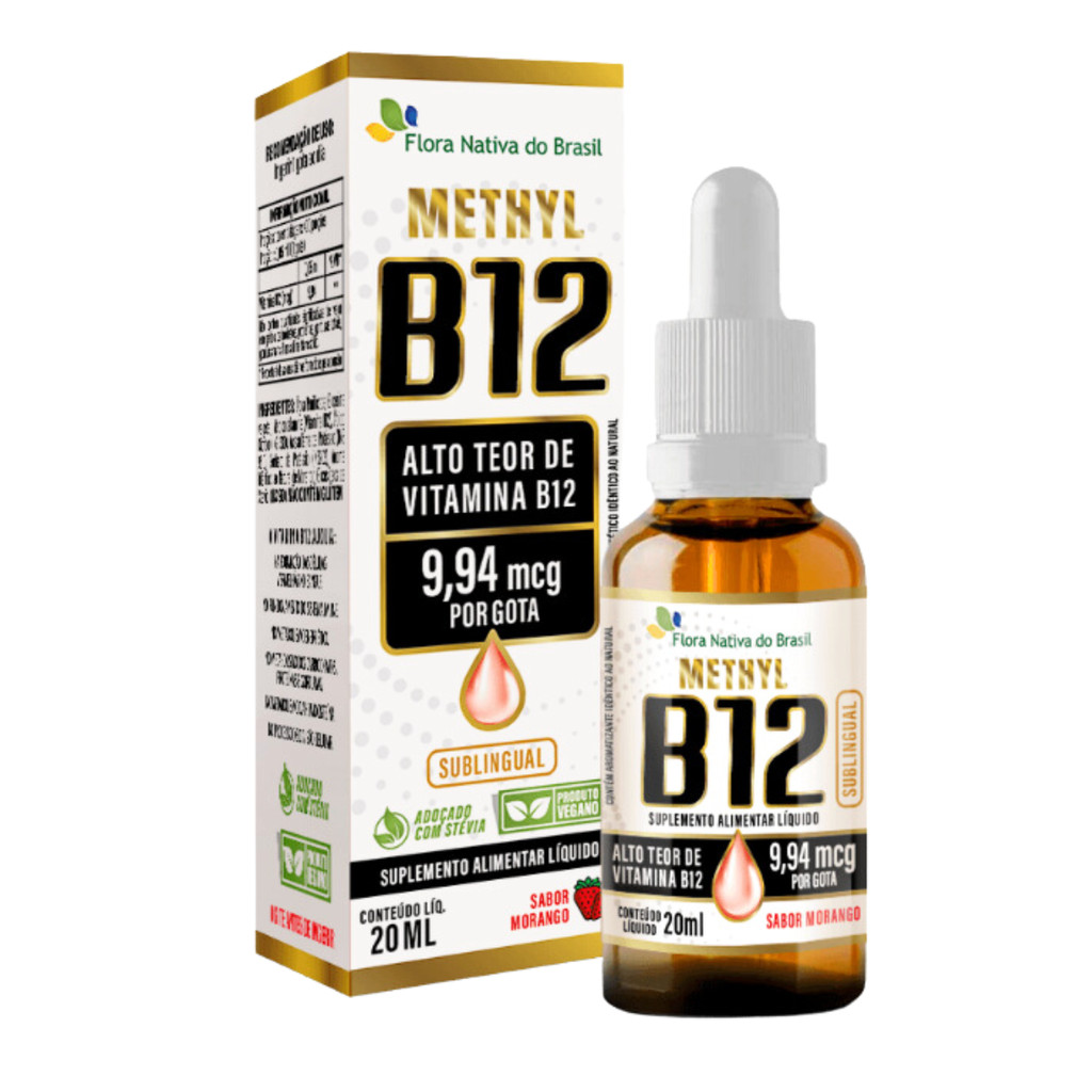 Vitamina B12 Sublingual Metilcobalamina 20ml Sabor Morango Flora Nativa ...