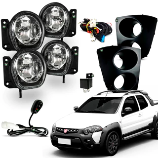 Kit Farol Auxiliar Milha Strada Adventure 2004 2005 2006 2007 Moldura Preta Botao Colante