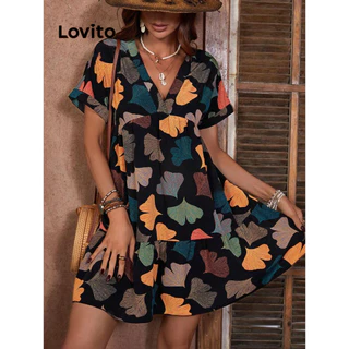 Lovito Vestido casual com estampa de plantas para mulheres LNL79405