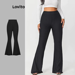 Lovito Calças básicas elegantes e lisas para mulheres L99ED860