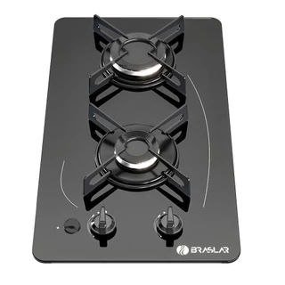 Cooktop 2 Bocas a Gás Braslar Pop Mesa de Vidro Preto Bivolt