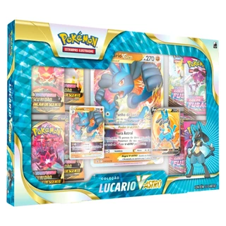 BOX POKÉMON LUCARIO V ASTRO COLEÇÃO COPAG 51 CARTAS 8 PACOTES BOOSTERS TCG JUMBO ESCARLATE E VIOLETA