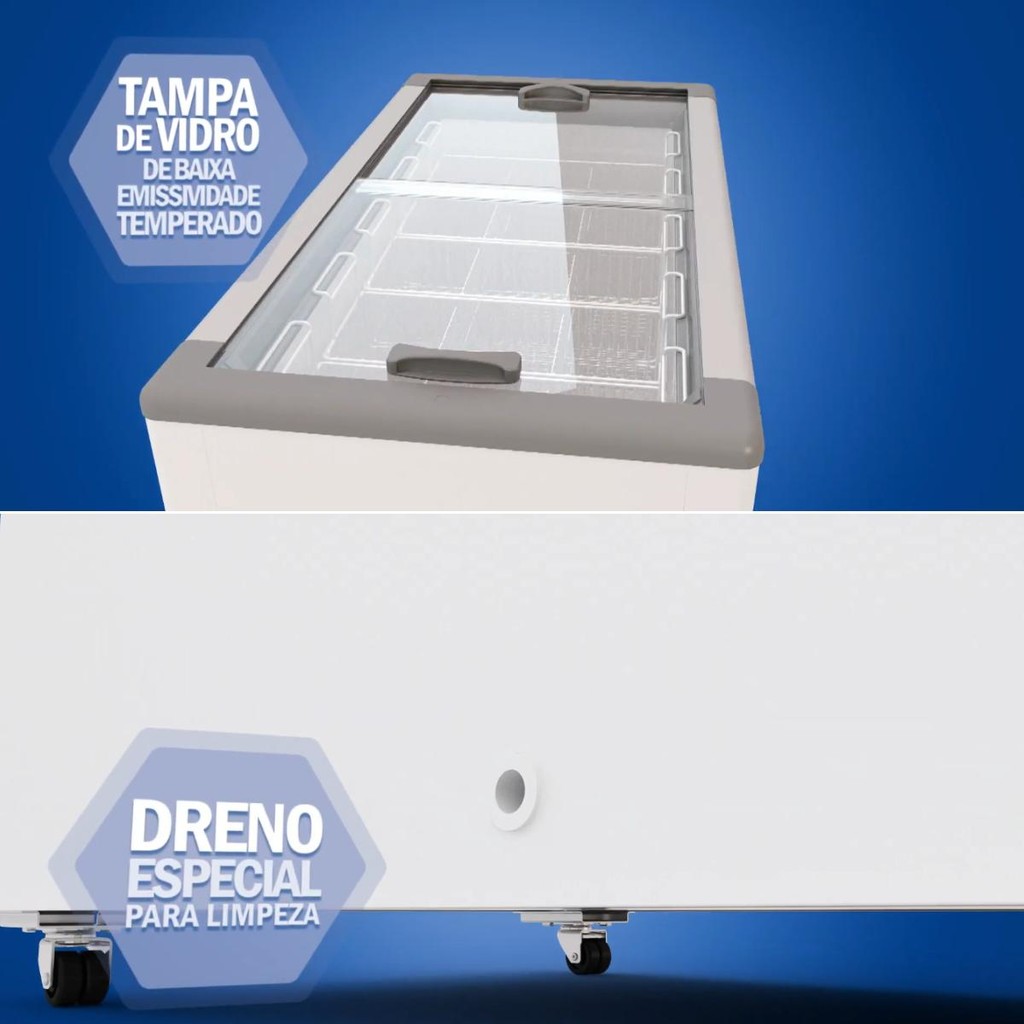 Freezer Horizontal 411 Litros Tampa de Vidro Deslizante HCEB411