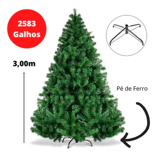 Árvore De Natal Pinheiro Cheia 3,00 Metros Com 2583 Galhos