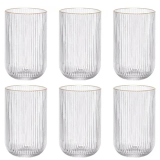 Jogo de Copo Camelia Clear Gold Vidro 420ml 6 Peças Canelado em Oferta na Shopee