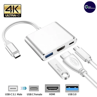 Tipo-C 3 Em 1 Hub Para HDMI E USB 3.0, Conversor 4K De Adaptador De Alumínio