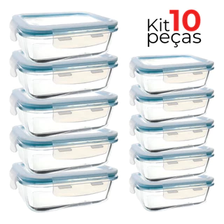 Kit 10 Marmitas De Vidro 640ml Com Tampa Hermética – Micro-ondas, Forno E Freezer