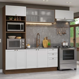 Armário de Cozinha Completa 270 cm Rustic/Branco Vik Madesa 03 em Oferta na Shopee