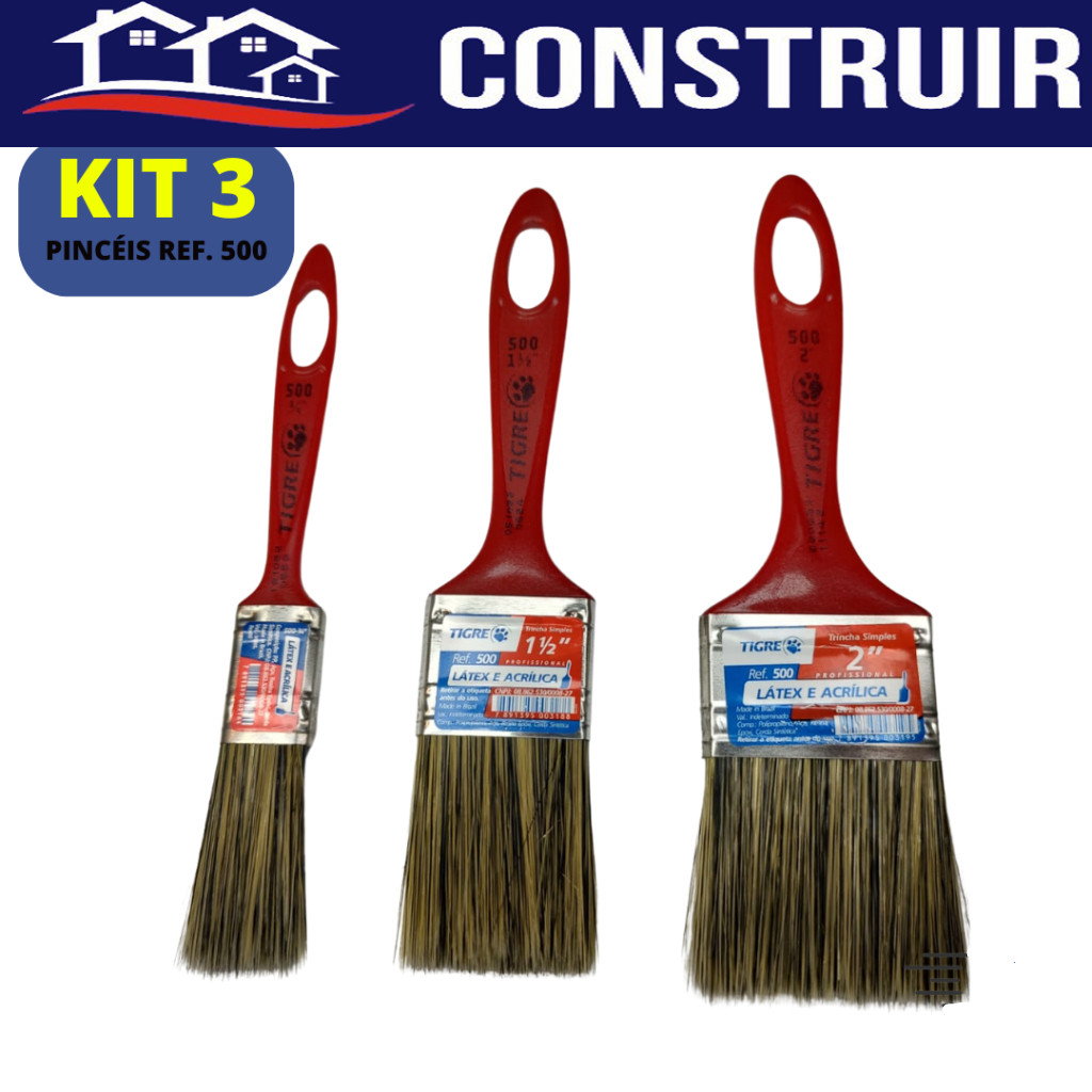 Pincel Trincha Tigre Kit 03 Unidades - 3/4" - 1/1/2" - 2" Pintura ...
