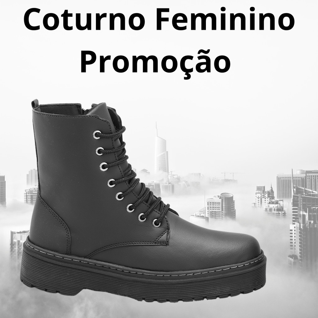 Bota Coturno Feminina Cano Curto Salto Tratorado Promoção
