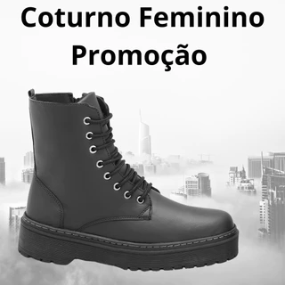 Bota Coturno Feminina Cano Curto Salto Tratorado Promoção
