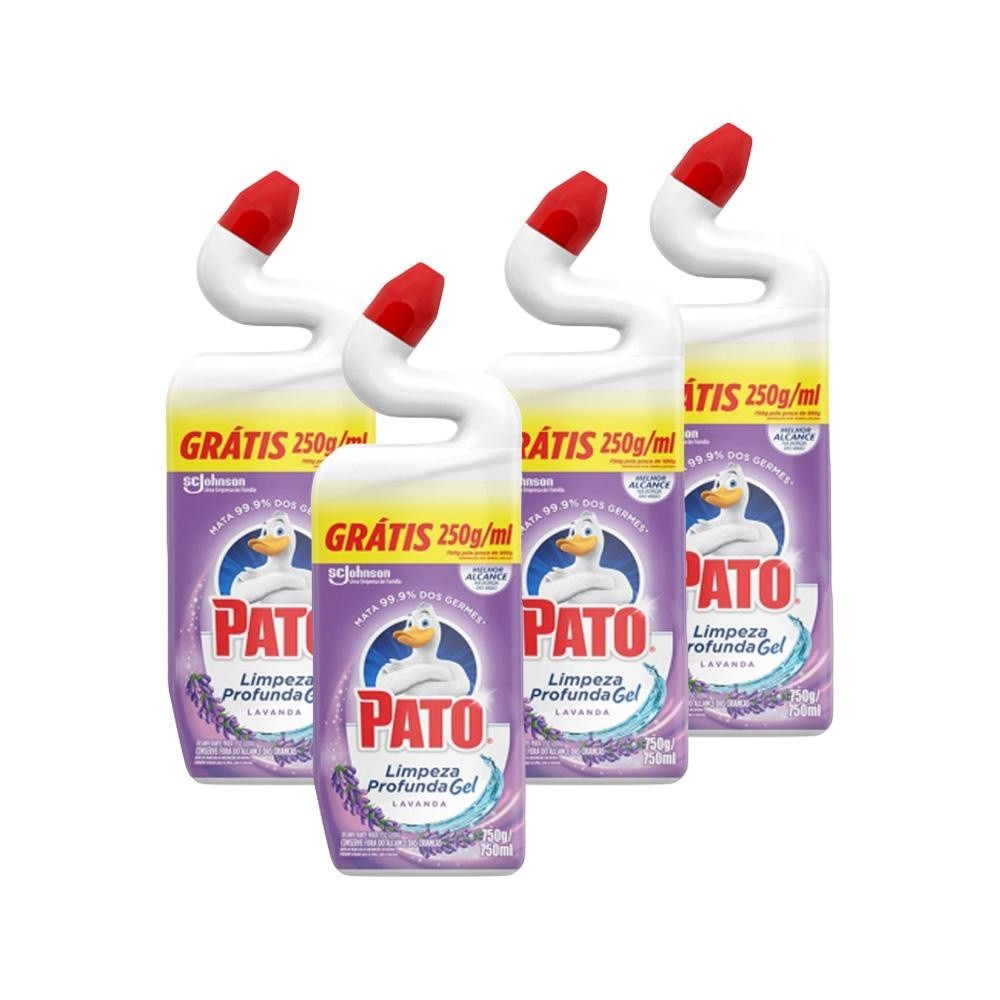 Kit 4 Desinfetante Pato Gel Uso Geral Lavanda Limpeza Profunda 750ml 