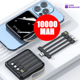 Carregador Portátil Celular 10000mah Bateria Externa com 4 cables de carga rápida digital LED