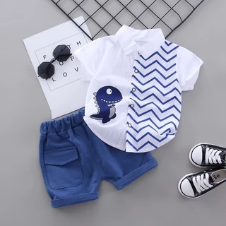 Hot Summer Baby Boys & Girls Casual Fatos 2Pcs/Sets Dinossauro Lapel Conjunto Treino Crianças