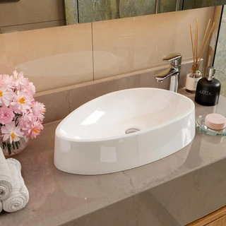 Cuba Oval Pia Para Banheiro Lavabo Apoio Sobrepor 44cm x 27cm Jade Acabamento Brilhante
